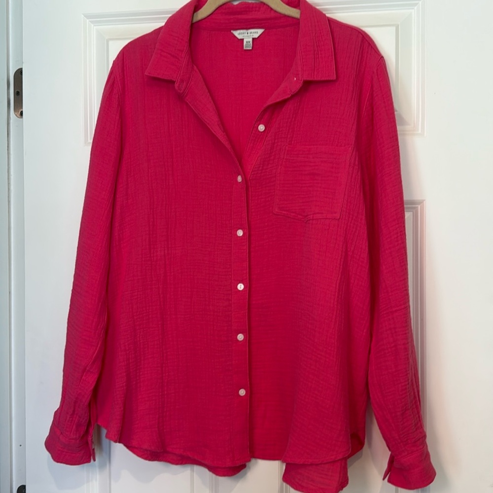 Lucky Brand Gauze Pink Button Down